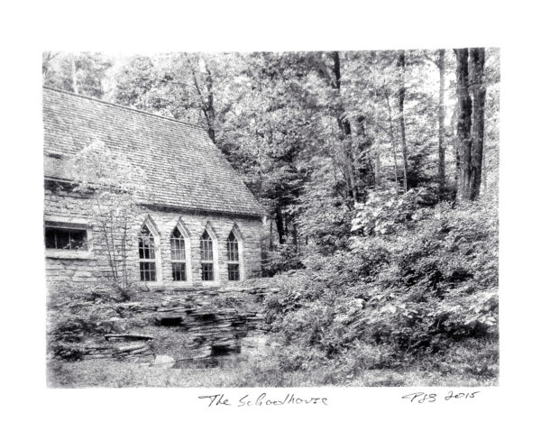 PJ Sturdevant, The Schoolhouse, December, 2015. Bromoil photographic print on FOMABROM Variant IV 123 double weight silver bromide fiber base paper using black lithographic ink, 10½ x 8 inches. Courtesy of the artist